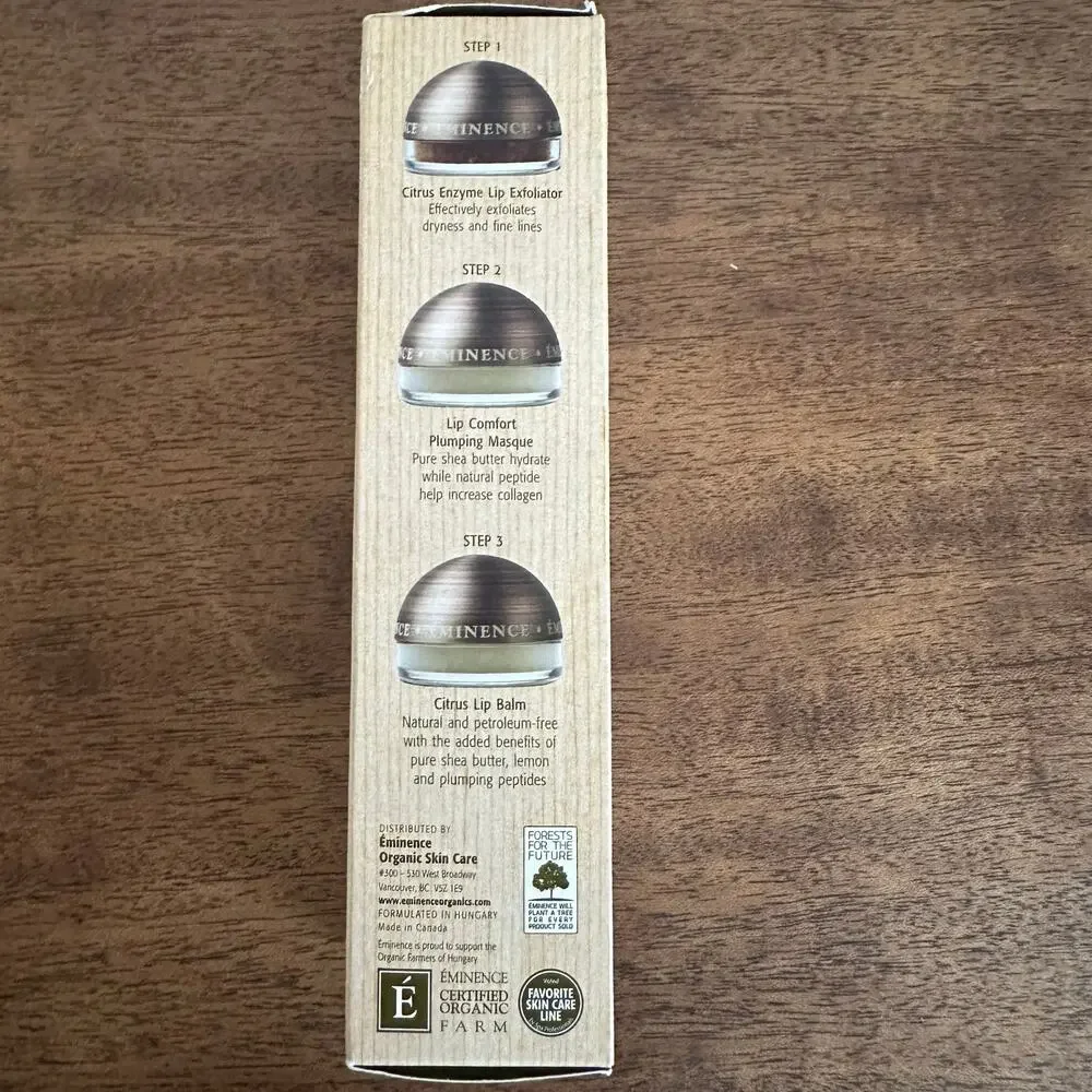 NEW Eminence Organic Skin Care Lip Trio Kit Exfoliate Plump Hydrate 3Pc .27fl Oz